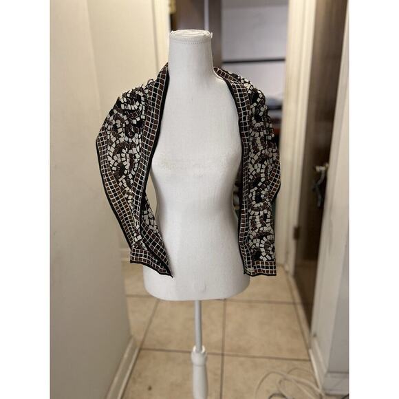 Vera Neumann Vintage Black Brown Square Pattern Rectangle Scarf 52x9 - Picture 1 of 4